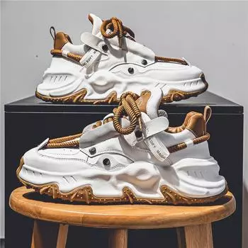 Мужские уличные туфли Dad Shoes, визуально увеличивающие рост — повседневные кроссовки на толстой подошве на осень/зиму, корейский дизайн 40 зелёный/белый