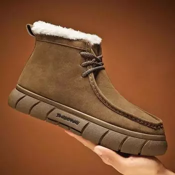 Мужские уличные утепленные короткие ботинки, зимние классические ретро-модные плюшевые теплые зимние ботинки, удобная повседневная хлопковая обувь 39 коричневый