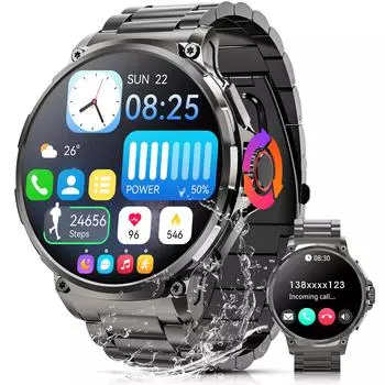 Мужские умные часы 1.85 Hd с большим экраном, мониторинг здоровья, Ip67, водонепроницаемые, Bluetooth, спортивные часы для звонков чёрный