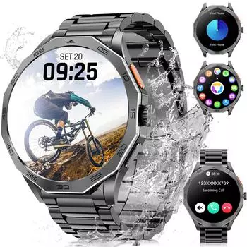 Мужские умные часы с экраном 1,85 дюйма, функцией ответа/вызова/100 спортивных режимов/напоминаниями о сообщениях, водонепроницаемый фитнес-трекер IP67 для устройств Android iPhone серый