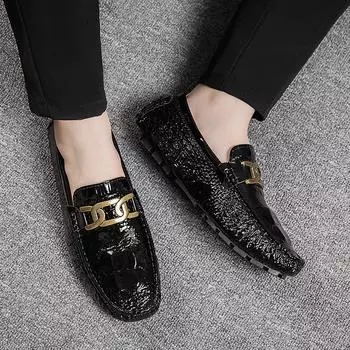 Мужские универсальные лоферы из искусственной кожи, модная клубная обувь, мужские люксовые брендовые туфли без застежек на плоской подошве, весна-осень, мужская обувь для вождения 36 чёрный