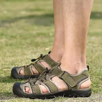 Мужские универсальные мокасины, дышащие сандалии класса люкс для отдыха на открытом воздухе, летние новые мужские сандалии для походов, повседневная пляжная обувь, размер 38-48 38 светло-коричневого