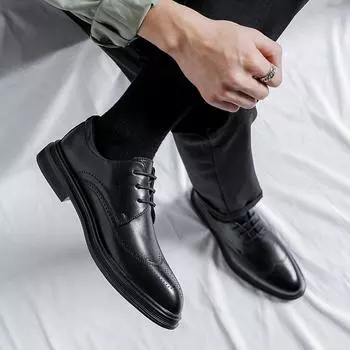 Мужские универсальные туфли Brock Retro British Style Business Casual из кожи, модные туфли для подростков 9628-R 38 чёрный