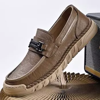 Мужские универсальные туфли на плоской подошве, новое поступление, мужские удобные мокасины из натуральной кожи, модные мужские туфли, мужская обувь для отдыха на открытом воздухе 38 чёрный