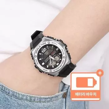 Мужские уретановые мужские часы Casio с металлическим безелем и круглой рамкой Anadigy + пакет билетов на замену батареи
