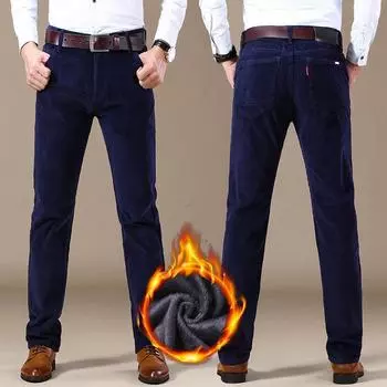 Мужские утепленные удобные офисные брюки с подкладкой, зимние теплые брюки, деловые брюки 40