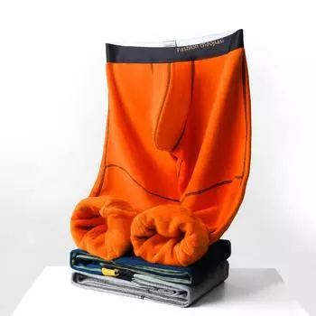 Мужские утепленные зимние/осенние термолеггинсы с флисовой подкладкой - молодежные хлопковые шерстяные колготки L оранжевый