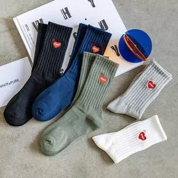 Мужские утолщенные баскетбольные носки средней длины с вышивкой — чистый хлопок для весны, осени и зимы polar bear тёмно-синий