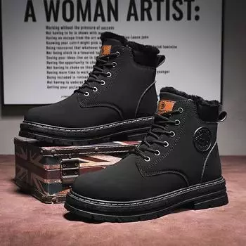 Мужские утолщенные ботинки для снега средней высоты - Plus Velvet, теплые зимние ботинки Martin из хлопка 39