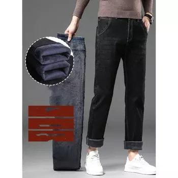 Мужские утолщенные джинсы Зимние снежные деловые джинсы Теплые подбитые теплые прямые джинсы 28