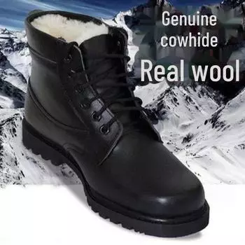 Мужские утолщенные шерстяные ботинки в стиле милитари из коровьей кожи - теплые хлопковые ботинки Martin Snow Boots Short Barrel для использования на открытом воздухе 42