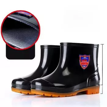 Мужские утолщенные водонепроницаемые высокие ботинки из ПВХ для активного отдыха: Нескользящий, водостойкий, бархатистый для строительных площадок. 36