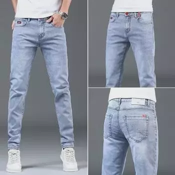 Мужские узкие эластичные джинсы в корейском стиле на весну и осень — модные и универсальные узкие брюки 27