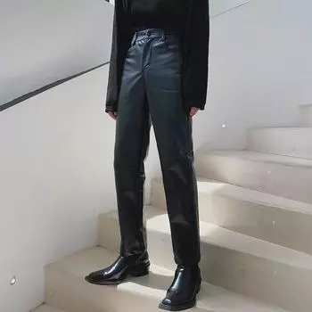 Мужские узкие брюки из глянцевой искусственной кожи в стиле панк с эластичным поясом - модные брюки для парикмахеров M чёрный