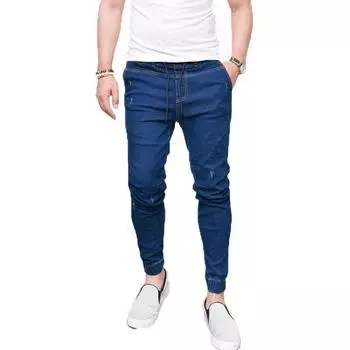Мужские узкие брюки Jogger с эластичной резинкой на талии, джинсовые джинсы, байкерские облегающие повседневные брюки 2XL чёрный