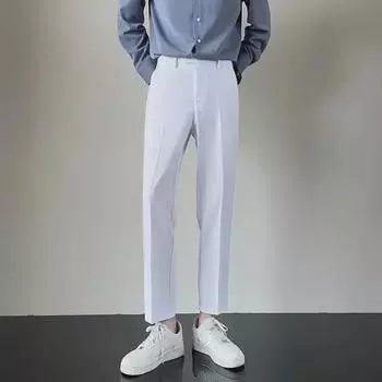 Мужские узкие повседневные брюки Nine-Point в корейском стиле — легкие, зрелые, высококачественные, летние, универсальные, маленький костюмный дизайн 33 светло-серый