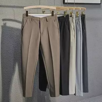 Мужские узкие прямые брюки в деловом стиле с защитой от морщин черного цвета 34 чёрный