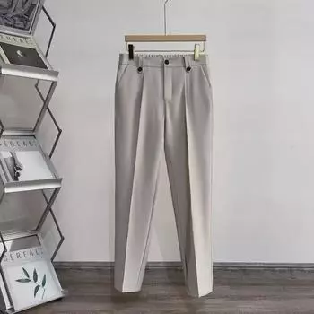 Мужские узкие прямые брюки в гонконгском стиле — модная повседневная корейская осенняя драпировка с девятью точками. 34 чёрный