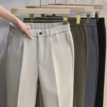 Мужские узкие прямые черные брюки большого размера на осень/зиму 30 светло-серый