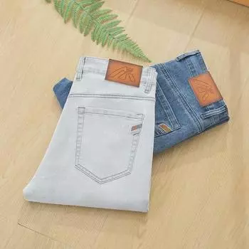 Мужские узкие прямые джинсы из эластичного денима - высококачественные повседневные брюки 32 (210 lbs)