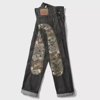 Мужские узкие прямые джинсы с большой вышивкой «М» — свободный, повседневный, в стиле National Trend 33 чёрный