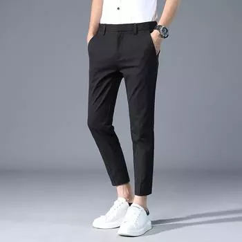Мужские узкие прямые повседневные брюки с высокой посадкой, не мнется, с драпированной текстурой, всесезонные брюки Nine-Point 38 (30 Waist) 200 lbs