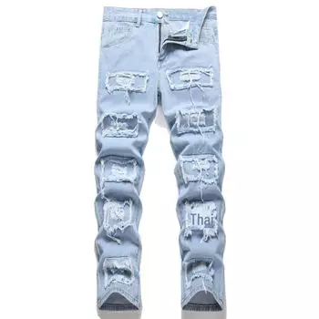 Мужские узкие рваные джинсы Bionic — однотонные, облегающие, длинные эластичные брюки size 36
