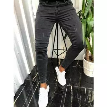 Мужские узкие рваные джинсы, тонкие джинсовые брюки-карандаш со шрамами, уличные джинсовые брюки в стиле хип-хоп, модная ковбойская одежда для мужчин L чёрный