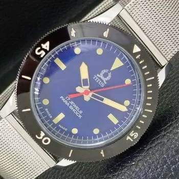 МУЖСКИЕ ВОССТАНОВЛЕННЫЕ ШВЕЙЦАРСКИЕ ЧАСЫ TITUS 40 ММ С ПОВОРОТНЫМ БЕЗЕЛЕМ И СИНИМ ЦИФЕРБЛАТОМ 430573-2 R103-a430573