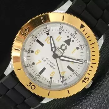 МУЖСКИЕ ВОССТАНОВЛЕННЫЕ ШВЕЙЦАРСКИЕ ЧАСЫ TITUS 40 ММ С ПОВОРОТНЫМ БЕЗЕЛЕМ И БЕЛЫМ ЦИФЕРБЛАТОМ 430537-2 R103-a430537