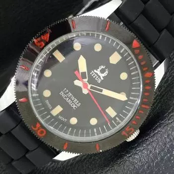 МУЖСКИЕ ВОССТАНОВЛЕННЫЕ ШВЕЙЦАРСКИЕ ЧАСЫ TITUS 40 ММ С ПОВОРОТНЫМ БЕЗЕЛЕМ И ЧЕРНЫМ ЦИФЕРБЛАТОМ a430709-2 R104-a430709