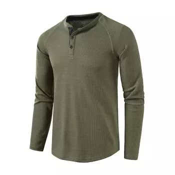 Мужские вафельные рубашки на пуговицах с круглым вырезом и длинными рукавами, однотонная повседневная одежда, удобная рубашка на осень и зиму S светло-серый