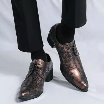 Мужские вечерние туфли на высоком каблуке из кожи в европейском и американском дизайнерском стиле для отдыха на природе, модные туфли больших размеров, черные туфли 38 чёрный