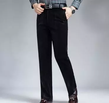 Мужские вельветовые брюки, эластичные прямые брюки, повседневные свободные брюки в стиле ретро с высокой талией 42 чёрный