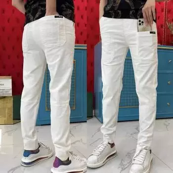 Мужские вельветовые брюки карго Мужские простые свободные американские ретро повседневные эластичные рабочие с вставками Множество карманов Ребристые штанины Штаны для бега XXXL белый