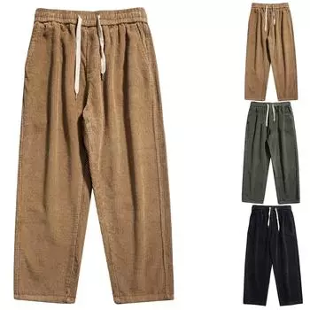 Мужские вельветовые брюки-карго, повседневные брюки-джоггеры, однотонные M чёрный