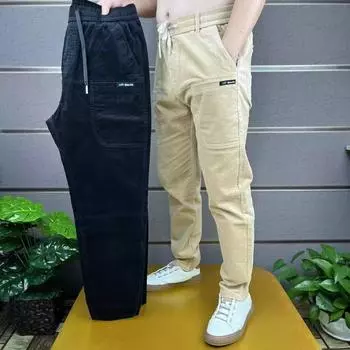 Мужские вельветовые брюки-карго, простые, свободные, в американском стиле ретро, повседневные, эластичные, рабочие, с несколькими карманами, с ребристыми штанинами, для бега XXXXL чёрный