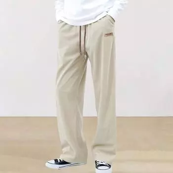 Мужские вельветовые брюки, новые однотонные прямые брюки, спортивные повседневные брюки, уличные мужские широкие брюки с отворотами M чёрный