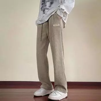 Мужские вельветовые брюки прямые свободные джоггеры спортивные брюки осень-зима уличная одежда мужские повседневные спортивные брюки мужские длинные брюки M чёрный