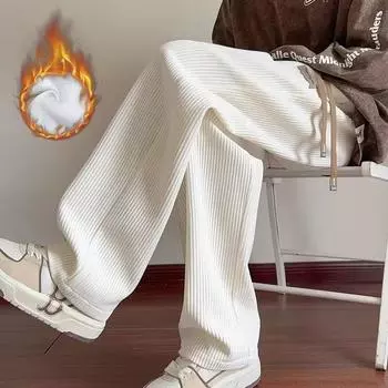 Мужские вельветовые брюки с флисовой подкладкой, утолщенные, свободного покроя, прямые, широкие брюки в стиле хип-поп M чёрный/хаки