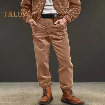 Мужские вельветовые брюки с карманами, застежкой-молнией на пуговицы, однотонные, деловые, свободные, со средней талией, повседневные, для отдыха на открытом воздухе L синий