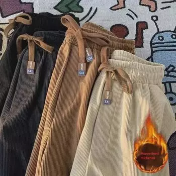 Мужские вельветовые брюки широкого кроя с бархатной подкладкой на осень/зиму — модные, свободные, в гонконгском стиле 2XL темно-серого