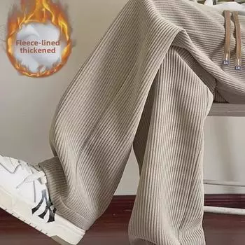 Мужские вельветовые брюки в американском стиле: Осенне-зимние плюс бархатные свободные прямые спортивные брюки, модные повседневные брюки с широкими штанинами 3XL