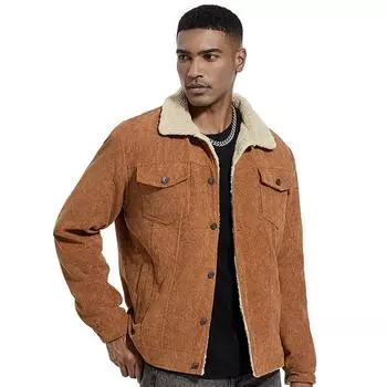 Мужские вельветовые куртки с подкладкой из шерпы и флиса Куртки для дальнобойщиков Хлопковые отложные воротники Теплые осенне-зимние куртки на пуговицах Повседневные карманы Пальто для мужчин M зелёный