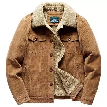 Мужские вельветовые куртки, теплое флисовое пальто, овечья шерсть, бархатные парки, модная хлопковая повседневная мужская куртка XXXL чёрный