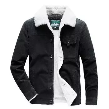 Мужские вельветовые куртки, теплое флисовое пальто, овечья шерсть, бархатные парки, модная хлопковая повседневная мужская куртка M серый
