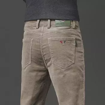 Мужские вельветовые повседневные брюки делового покроя — прямого кроя, слегка эластичные, утолщенные для сохранения тепла, подходят для осени и зимы. 33