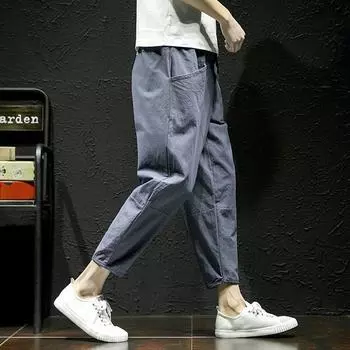 Мужские весенне-летние дышащие разноцветные хлопковые девятиминутные брюки, свободные девятиминутные брюки большого размера для отдыха 5XL белый