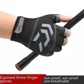 Мужские весенне-летние нескользящие, износостойкие, солнцезащитные, быстросохнущие, дышащие перчатки для рыбалки и велоспорта One Size зелёный