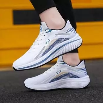 Мужские весенне-летние новые кроссовки с мягкой подошвой, дышащие, повседневные, легкие, спортивные кроссовки для бега 39 белый